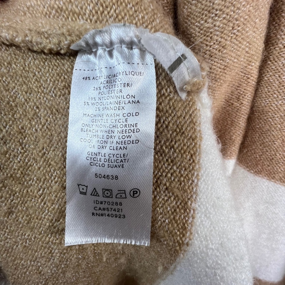 LOFT Womens Striped Open Front Cardigan Sweater Brown White Pocket Wool Blend XS - Picture 8 of 10